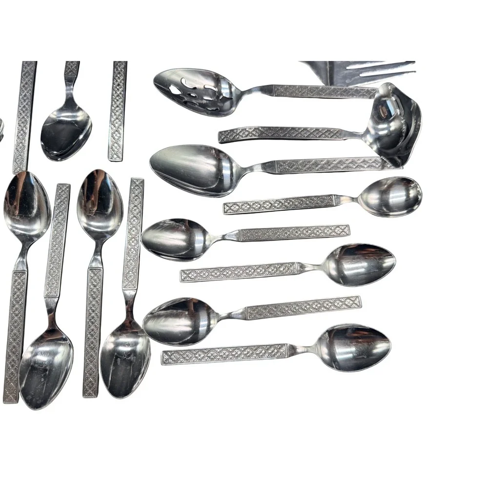 Rogers Vogue MCM Flatware Set Textured Handle 54 Pieces Service for 8 PLUS